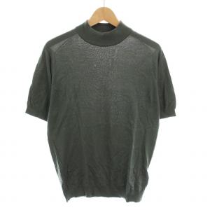 ニット セーター カットソー ハイネック 半袖 コットン S グリーン /YM