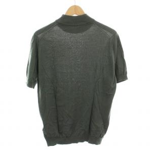 JOHN SMEDLEY ニット セーター カットソー ハイネック 半袖 コットン S グリーン /YM