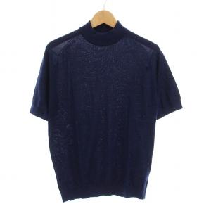 ニット セーター カットソー ハイネック 半袖 コットン S 紺 /YM