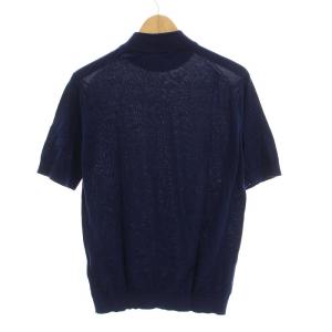 JOHN SMEDLEY ニット セーター カットソー ハイネック 半袖 コットン S 紺 /YM