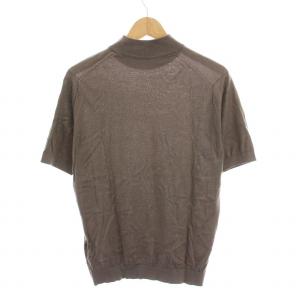 JOHN SMEDLEY ニット セーター カットソー ハイネック 半袖 コットン S グレージュ /YM