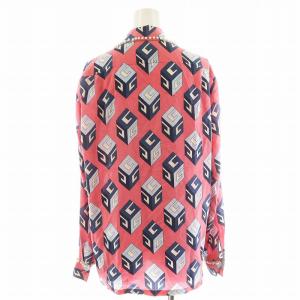 GUCCI ブラウス キューブ柄 パール装飾 リボン シルク 36 ピンク 472123