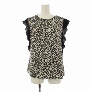 ハートアニマルプリントブラウス ノースリーブ フリル 40 黒 ブラック 白 ホワイト M5M21-189-09