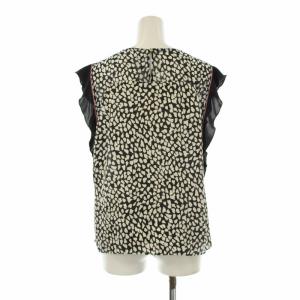 EPOCA ハートアニマルプリントブラウス ノースリーブ フリル 40 黒 ブラック 白 ホワイト M5M21-189-09