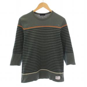 Tシャツ 七分袖 クルーネック ボーダー柄 2 緑 グリーン /BB
