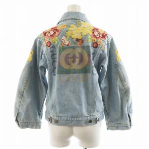 GUCCI デニムジャケット 花刺繍 リネン 38 インディゴ 505667