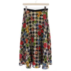 フレアスカート ロング チェック柄 花柄 2 マルチカラー /BM