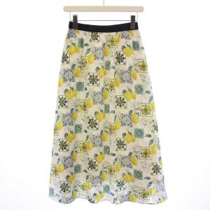 レモンプリントギャザースカート ロング 2 白 紺 212110-11-150-04-020 /BM