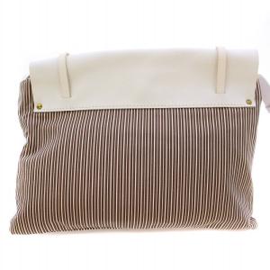 IL BISONTE ショルダーバッグ レザー 切替 ロゴ 型押し ストライプ柄 白 ホワイト 茶 ブラウン /BB