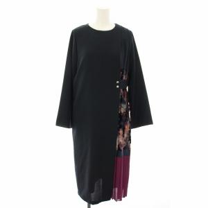 ドッキングワンピース ロング 長袖 プリーツ 花柄 1 紺 ネイビー 赤紫 レッドパープル 508310004