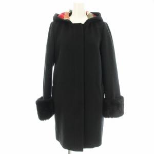 ウール ロングコート 55B32-678-09 フード フェイクファー 38 黒 ブラック /G