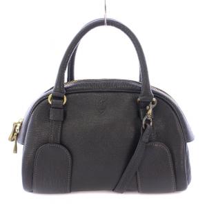 2WAY ハンドバッグ ショルダーバッグ レザー ロゴ 型押し 黒 ブラック /BB