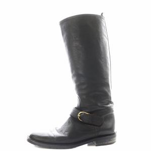 ロングブーツ ロゴ レザー 36 黒 ブラック /AN7