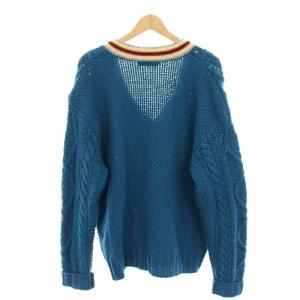 CABaN 23AW ウールハンドケーブルVネックプルオーバー カシミヤ混 M ブルー