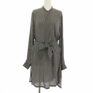 シャツワンピース 長袖 ひざ丈 総柄 シルク 40 黒 NW 15F 69 635 /RR