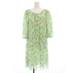 シフォン ワンピース ひざ丈 花柄 七分袖 40 黄緑 PM-321122 /YM