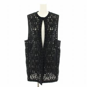 24SS サークルモチーフエンブロイダリークルーネックジレ ベスト アウター 総柄 36 黒 ブラック