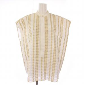 .B 23SS シャツ ブラウス 半袖 プルオーバー フレンチスリーブ バンドカラー ハーフボタン シアー