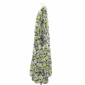 christian wijnants ワンピース ロング キーネック 長袖 花柄 リボン 絹 シルク 36 黒 ブラック 黄緑 イエローグリーン