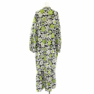 christian wijnants ワンピース ロング キーネック 長袖 花柄 リボン 絹 シルク 36 黒 ブラック 黄緑 イエローグリーン