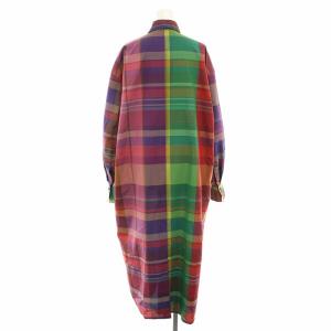 TOMORROWLAND ビー .B 22SS シャツワンピース ロング 長袖 チェック柄 絹 シルク F 赤 レッド 紫 パープル