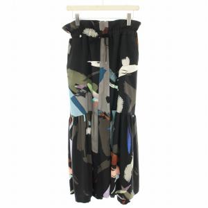 22SS プリントギャザーマキシスカート ロング フレア イージー 総柄 2 黒 ブラック U771-S03-900