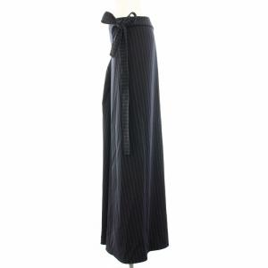 BACCA ストライプウールギャバジンラップスカート 巻き タイト マキシ ロング 36 黒 ブラック 35-05-14-05101