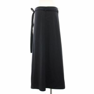 BACCA ストライプウールギャバジンラップスカート 巻き タイト マキシ ロング 36 黒 ブラック 35-05-14-05101