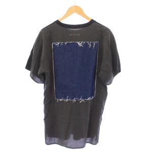 Tシャツ 半袖 クルーネック デニム 切替 ストライプ柄 S マルチカラー /BB