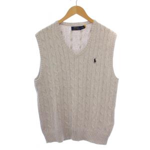 ニット ベスト プルオーバー Vネック ケーブル ロゴ刺繍 M グレー /BM