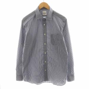 TROTTER シャツ 長袖 チェック柄 コットン 42 紺 ネイビー 白 ホワイト H1M22-714-29