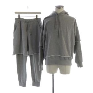 セットアップ レイヤードリラックスフーディー プルオーバーパーカー スウェットパンツ イージー S グレー