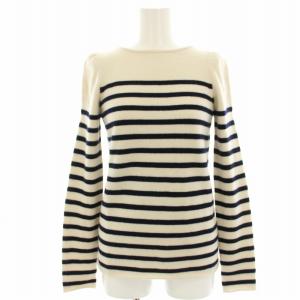 ニット セーター 長袖 ボーダー カシミヤ ウール混 パフスリーブ 2 アイボリー 紺 ネイビー 6513-106-0519