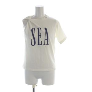 Tシャツ カットソー プリント 変形 アシメ ノースリーブ 半袖 F 白 ホワイト 110723906