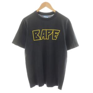 Tシャツ カットソー 半袖 ロゴ L 黒 ブラック 黄 イエロー /AN39