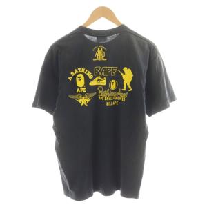 A BATHING APE Tシャツ カットソー 半袖 ロゴ L 黒 ブラック 黄 イエロー /AN39