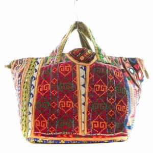 Ron Herman トートバッグ ハンドバッグ 刺繍 装飾 マルチカラー オレンジ 赤 レッド 茶 ブラウン 緑 グリーン