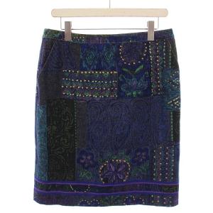 FASHION タイトスカート ひざ丈 総柄 シルク 73-97 紺 ネイビー マルチカラー /BB