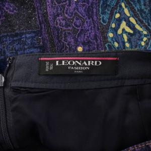 LEONARD FASHION タイトスカート ひざ丈 総柄 シルク 73-97 紺 ネイビー マルチカラー /BB