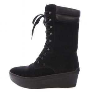 ミドルブーツ レースアップ 厚底 スエード レザー 切替 38.5 黒 ブラック /BB