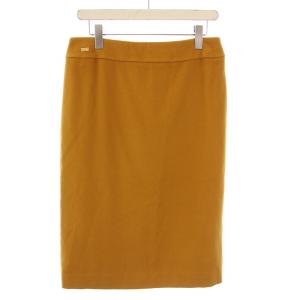FASHION タイトスカート ひざ丈 ロゴ スリット カシミヤ 80-101 茶 ブラウン /BB