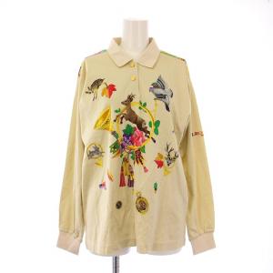 ポロシャツ 長袖 レギュラーカラー ストレッチ ロゴ 刺繍 総柄 L ベージュ /BB