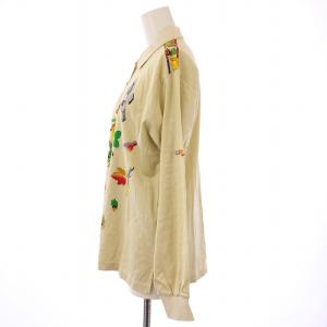 LEONARD SPORT ポロシャツ 長袖 レギュラーカラー ストレッチ ロゴ 刺繍 総柄 L ベージュ /BB