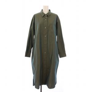 YARN DYED COTTON POPLIN シャツワンピース ブラウス ミモレ ロング 長袖 レギュラーカラー