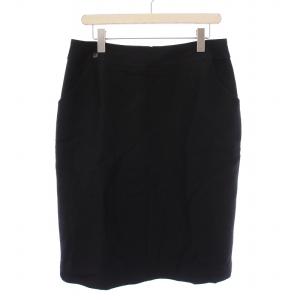 FASHION タイトスカート ひざ丈 スリット シルク ウール混 76-99 黒 ブラック /BB