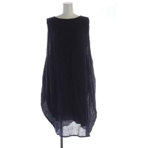 ワンピース マキシ ロング 麻 リネン ノースリーブ 紺 ネイビー /RO