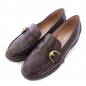 ローファー ベルト レザー ローヒール タンクソール 7B 茶 ブラウン /BB