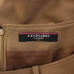 LEONARD FASHION タイトスカート ミモレ ロング スリット 無地 ウール 73-97 茶 ブラウン /BB