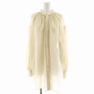 22SS シャツ ブラウス 長袖 バンドカラー 切替 シースルー シアー 麻 リネン 1 ベージュ 221-15160