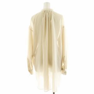 HYKE 22SS シャツ ブラウス 長袖 バンドカラー 切替 シースルー シアー 麻 リネン 1 ベージュ 221-15160